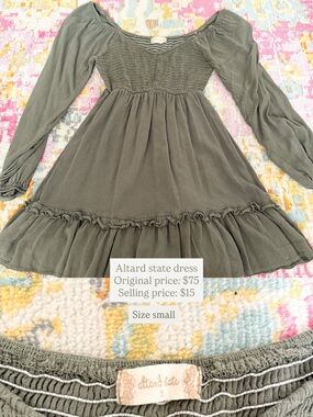 Altar'd State Olive Green Long-Sleeve Ruffle Dress